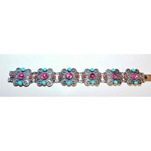 Mexico .925 Silver Gemstone Link Bracelet‎ 33.6 grams